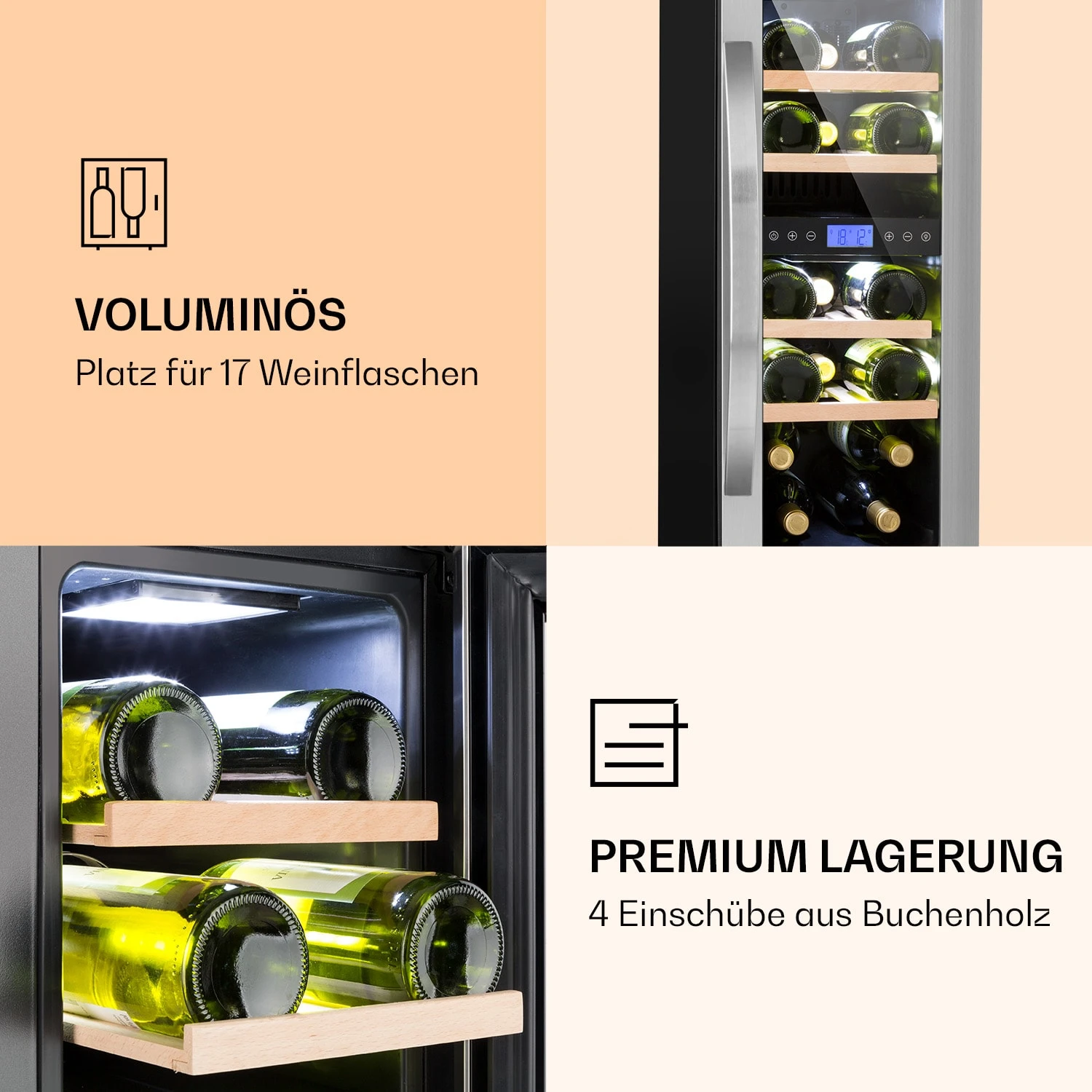 Vinovilla 17 Built-In Duo Weinkühlschrank 2 Zonen 53l 17 Fl. Glastür 6 Vinovilla 17 Built-In Duo Weinkühlschrank 2 Zonen 53l 17 Fl. Glastür – Bild 6