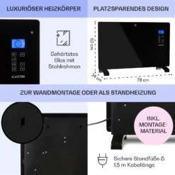 Norderney Konvektions-Heizgerät Thermostat Timer 2000W 30m² Schwarz -Haushaltsgeräte 10032789 de 0006 usp