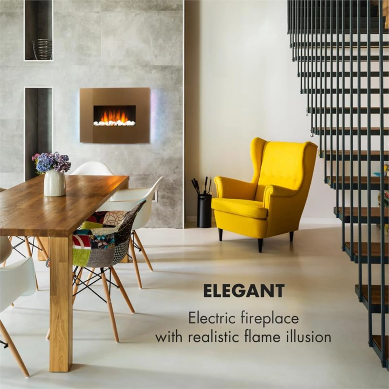 Curved Copper L&F Elektrischer Kamin 1000/2000W Glas Fernbedienung – Bild 2