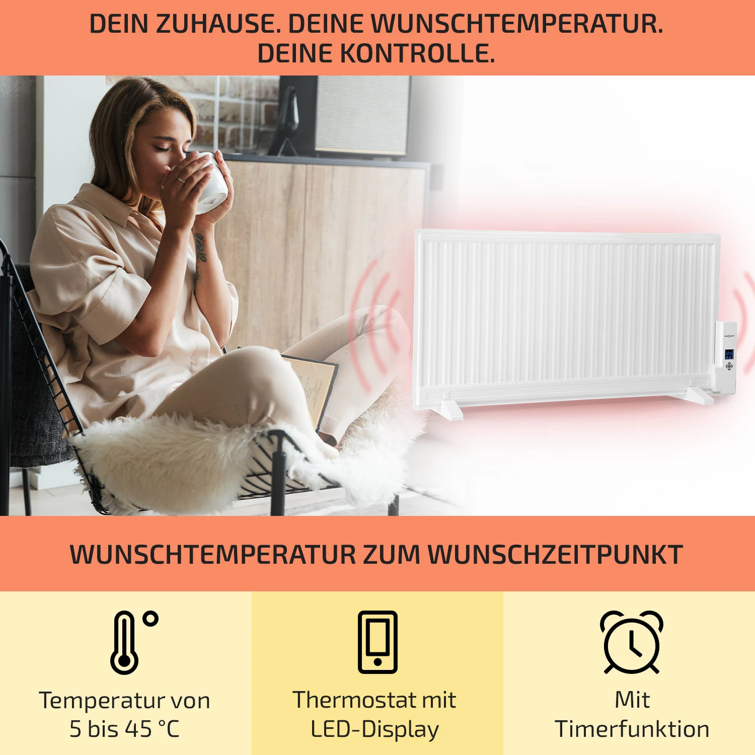 Wallander Ölradiator 1000W Thermostat Ölheizung Ultraflach Weiß 3 Wallander Ölradiator 1000W Thermostat Ölheizung Ultraflach Weiß – Bild 3
