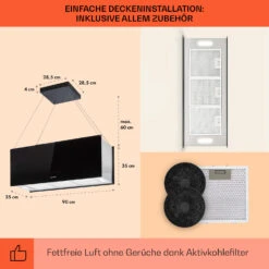 Kronleuchter XL Inselabzugshaube 90cm Umluft 590m³/h LED Touch Schwarz -Haushaltsgeräte 10033108 de 0005 usp