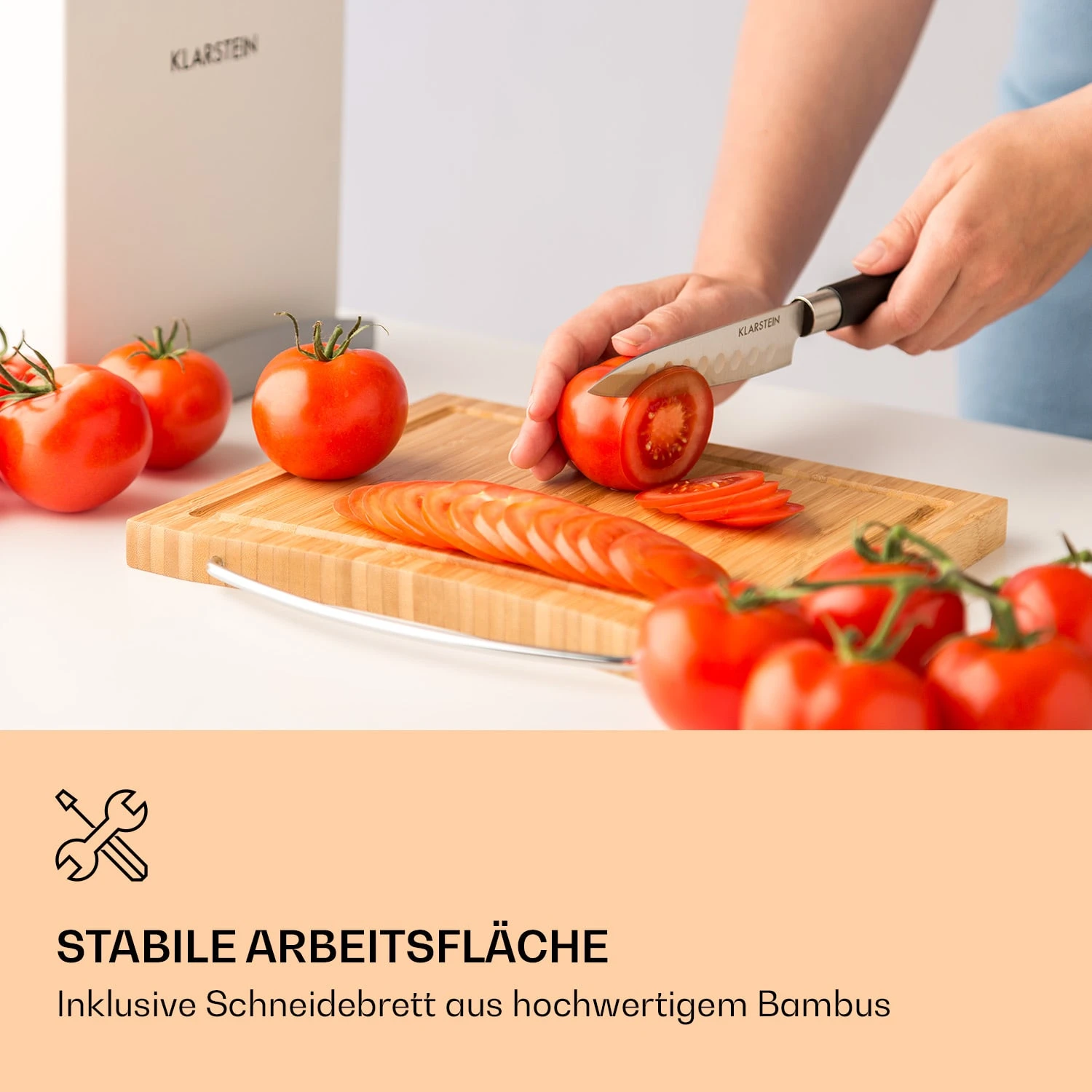 Kitano Plus Messer-Set 9 Tlg. Holzblock Bambus-Schneidebrett Weiß 2 Kitano Plus Messer-Set 9 Tlg. Holzblock Bambus-Schneidebrett Weiß – Bild 2