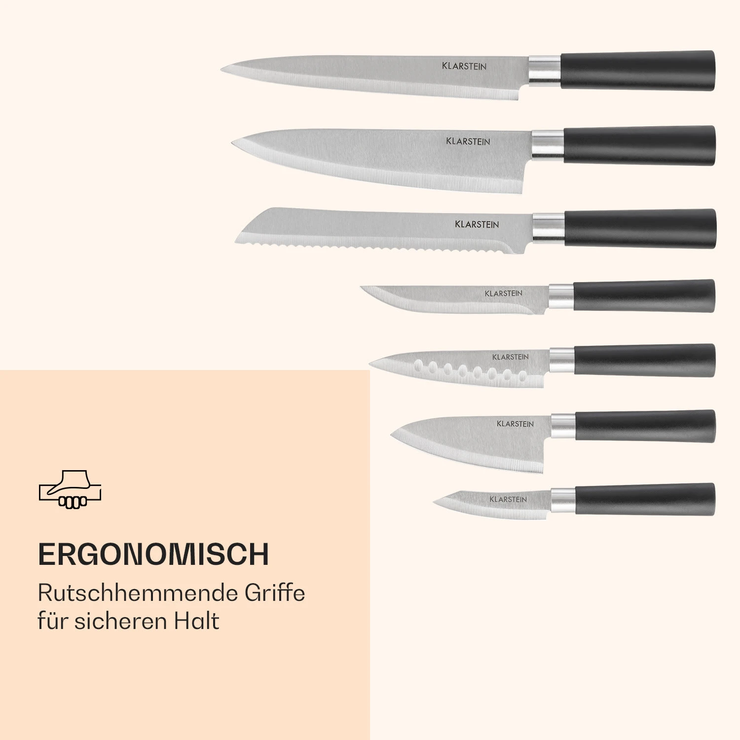 Kitano Plus Messer-Set 9 Tlg. Holzblock Bambus-Schneidebrett Weiß 6 Kitano Plus Messer-Set 9 Tlg. Holzblock Bambus-Schneidebrett Weiß – Bild 6