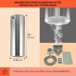 Beretta Inselabzugshaube Ø35cm Ab-/Umluft 650m³/h LED Edelstahl -Haushaltsgeräte 10033717 de 0005 usp
