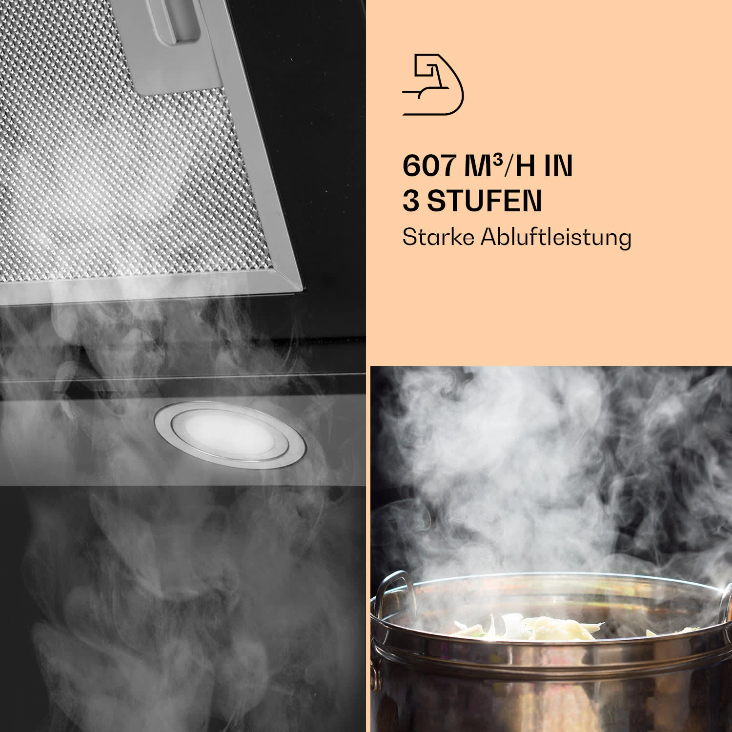 Zola 60 Dunstabzugshaube Kopffrei 60cm 190W 607m³/h LED Edelstahl/Glas 3 Zola 60 Dunstabzugshaube Kopffrei 60cm 190W 607m³/h LED Edelstahl/Glas – Bild 3