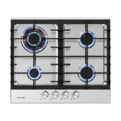 Ignito 4 Zonen Gaskochfeld 4-flammig Sabaf-Brenner Edelstahl Silber