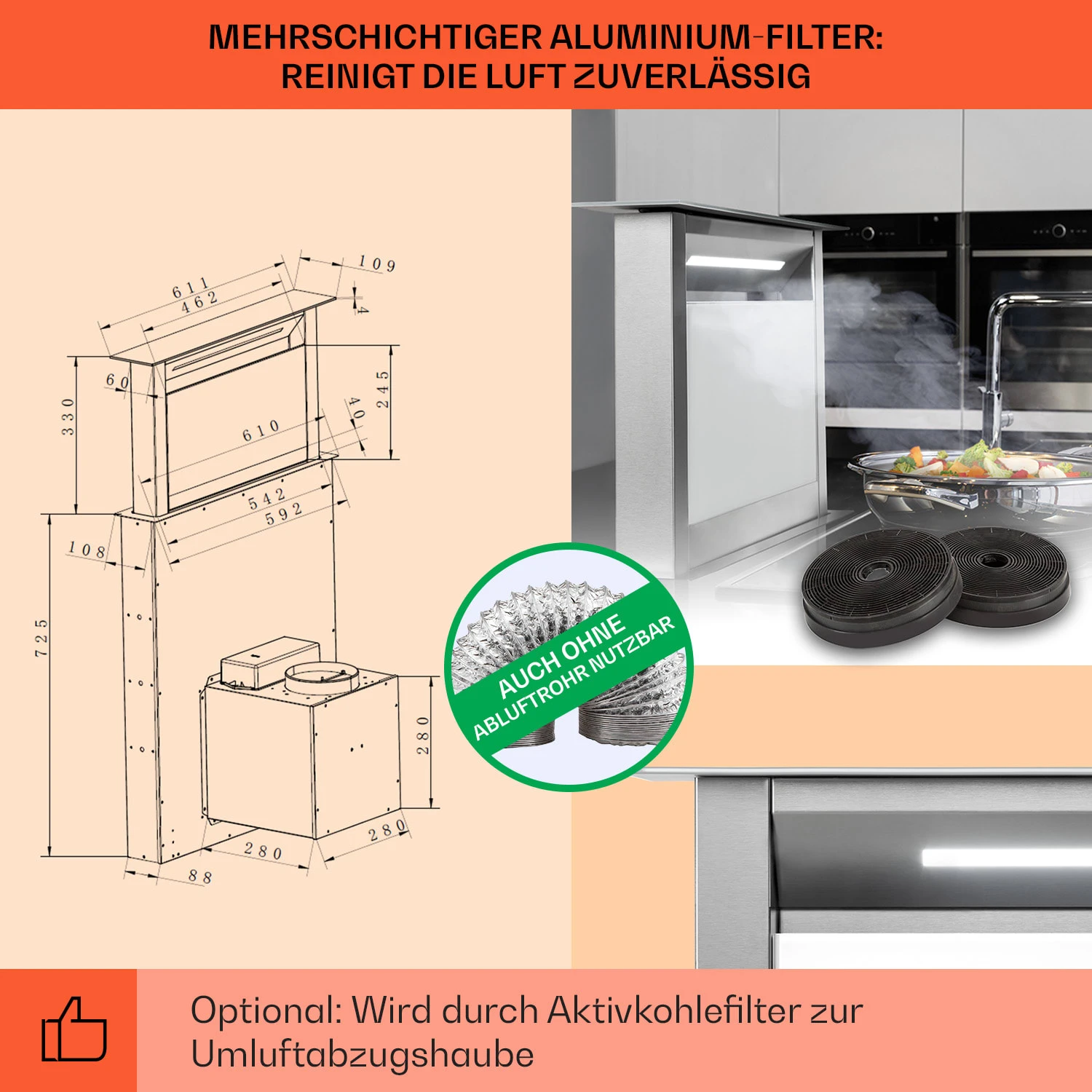 Royal Flush Eco Dunstabzugshaube 60 Cm 576 M³/h A+ 5 Royal Flush Eco Dunstabzugshaube 60 Cm 576 M³/h A+ – Bild 5