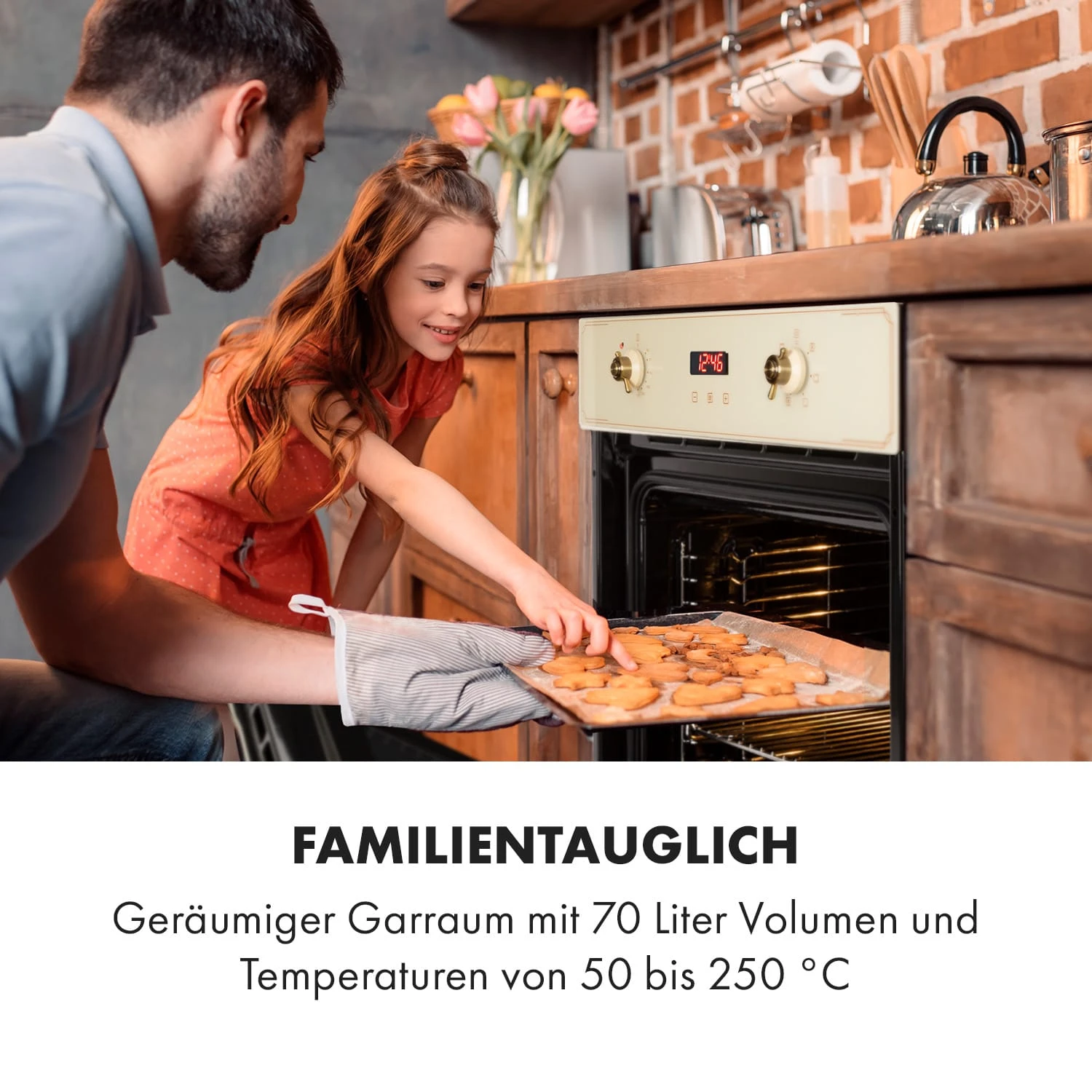 Elizabeth Einbaubackofen Retro 2200W 70L 50 - 250 °C Timer Display 3 Elizabeth Einbaubackofen Retro 2200W 70L 50 - 250 °C Timer Display – Bild 3