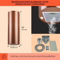 Beretta Inselabzugshaube Ø35cm Ab-/Umluft 650m³/h LED Aktivkohlefilter -Haushaltsgeräte 10035166 de 0005 usp