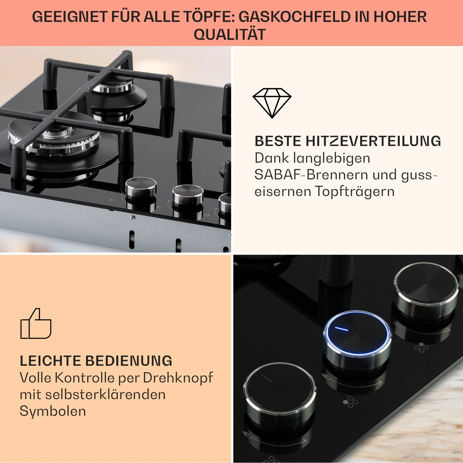 Illuminosa 4 Gaskochfeld 4-flammig Sabaf-Brenner Glaskeramik 4 Illuminosa 4 Gaskochfeld 4-flammig Sabaf-Brenner Glaskeramik – Bild 4