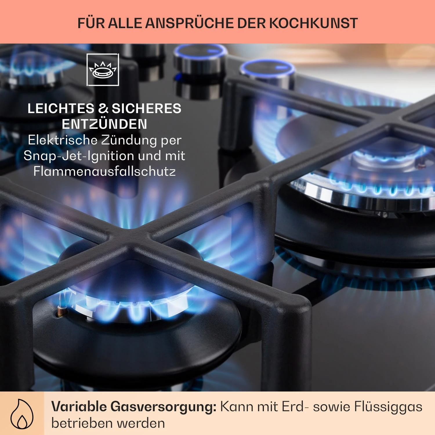 Illuminosa 4 Gaskochfeld 4-flammig Sabaf-Brenner Glaskeramik 5 Illuminosa 4 Gaskochfeld 4-flammig Sabaf-Brenner Glaskeramik – Bild 5