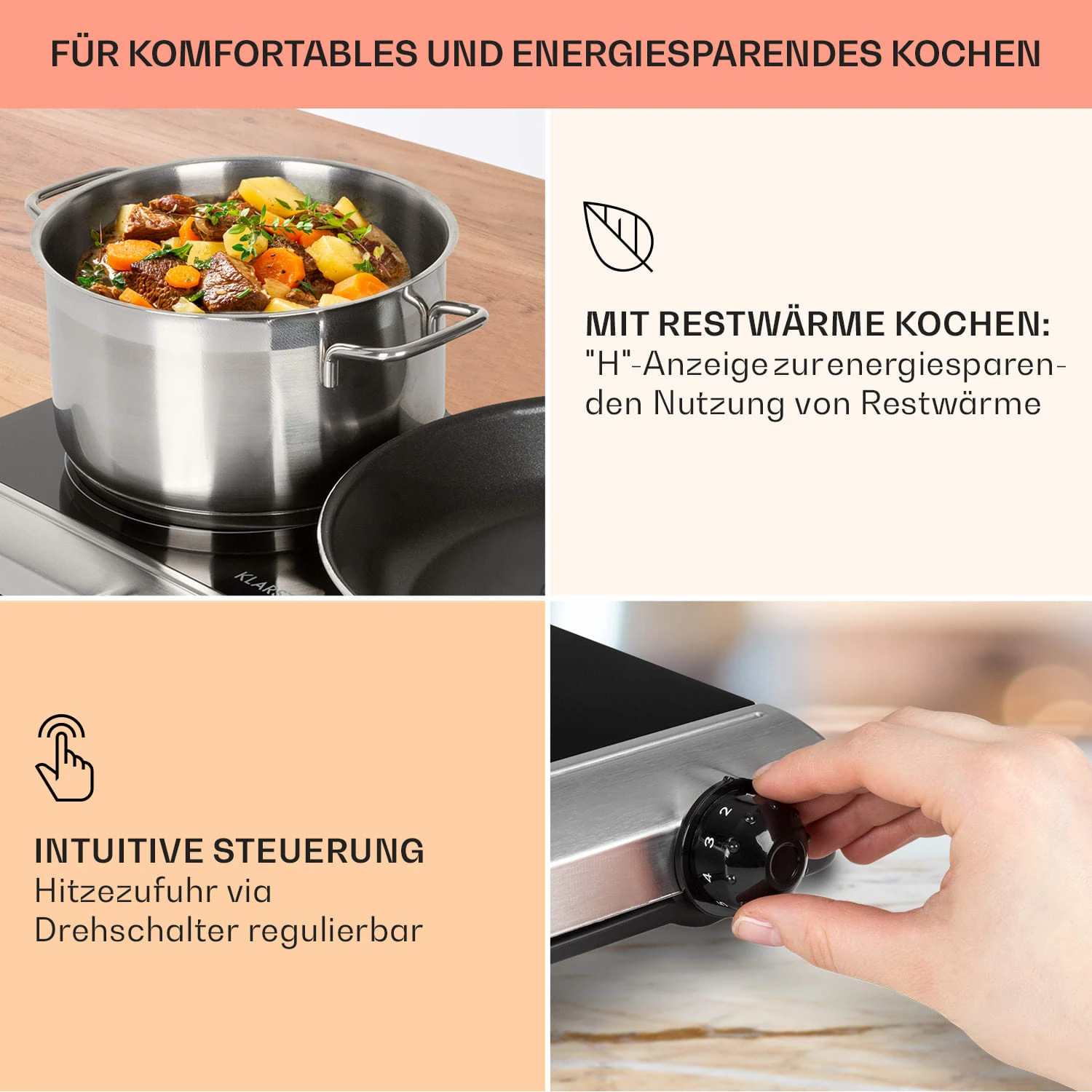Cookbuddy Doppel-Kochfeld 2400W 5 Leistungsstufen Glaskeramik 4 Cookbuddy Doppel-Kochfeld 2400W 5 Leistungsstufen Glaskeramik – Bild 4