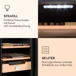 Klarstein El Presidente 48 Zigarren-Humidor 48L 3 Einschübe 1 Fach Zedernholz -Haushaltsgeräte 10036103 de 0006 logo