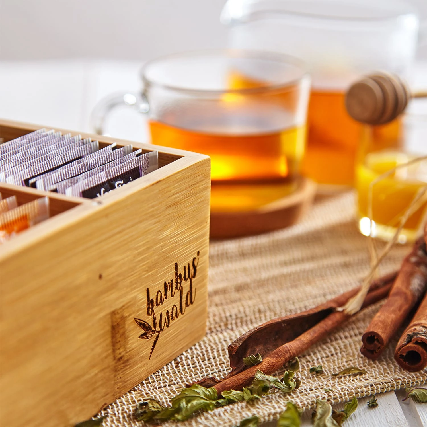 Teebox 6 Fächer 90 Teebeutel Kunststoff-Sichtfenster Bambus 2 Teebox 6 Fächer 90 Teebeutel Kunststoff-Sichtfenster Bambus – Bild 2