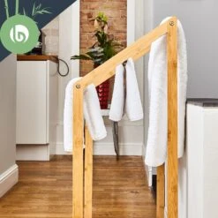 Handtuchhalter 3-fache Metallstreben 51x86x31cm Stufenenoptik Bambus -Haushaltsgeräte 10038104 yy 0003 logo