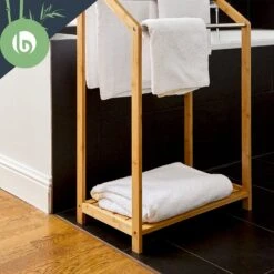 Handtuchhalter 3-fache Metallstreben 51x86x31cm Stufenenoptik Bambus -Haushaltsgeräte 10038104 yy 0004 logo