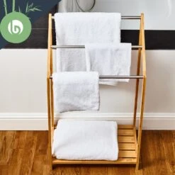 Handtuchhalter 3-fache Metallstreben 51x86x31cm Stufenenoptik Bambus -Haushaltsgeräte 10038104 yy 0005 logo
