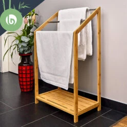 Handtuchhalter 3-fache Metallstreben 51x86x31cm Stufenenoptik Bambus -Haushaltsgeräte 10038104 yy 0006 logo