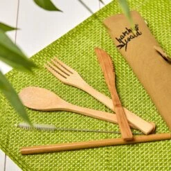 Reisebesteck In Brauner Tasche 5-teilig Zusammenrollbar Bambus -Haushaltsgeräte 10038194 yy 0005 logo