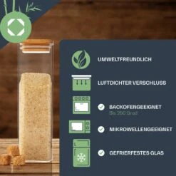 Eckiges Glas Mit Bambusdeckel Luftdicht Mit Silikonring 10x25x10 Cm 3x 2000 Ml -Haushaltsgeräte 10038255 de 0005 logo