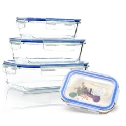 Rechteckige Glasbox 1520 Ml, 1040 Ml, 640 Ml, 370 Ml Mit Deckel 4er-Set