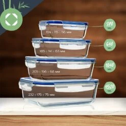 Rechteckige Glasbox 1520 Ml, 1040 Ml, 640 Ml, 370 Ml Mit Deckel 4er-Set -Haushaltsgeräte 10038296 yy 0008 logo