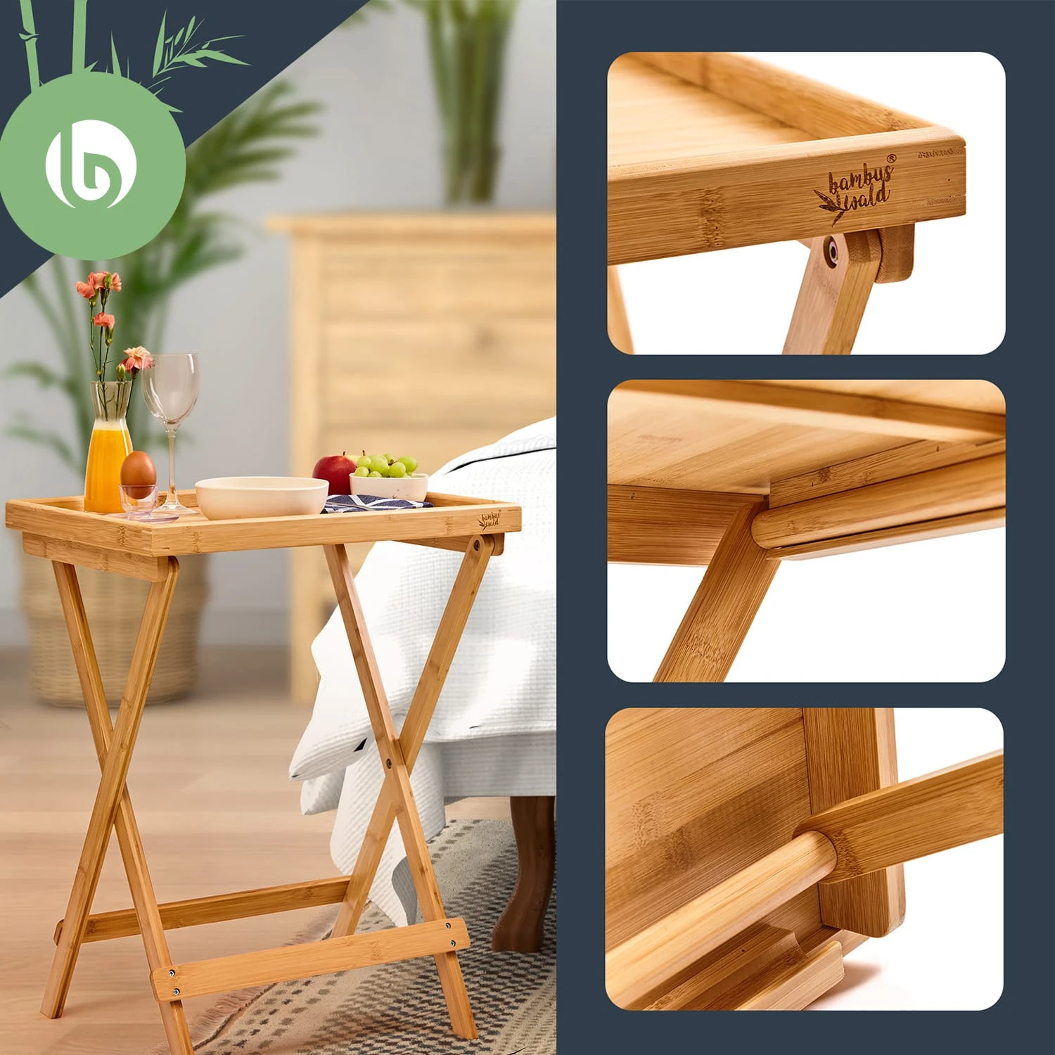 Beistelltisch Für Frühstück Leicht 50 X 66 X 38 Cm Nachhaltig Bambus 2 Beistelltisch Für Frühstück Leicht 50 X 66 X 38 Cm Nachhaltig Bambus – Bild 2