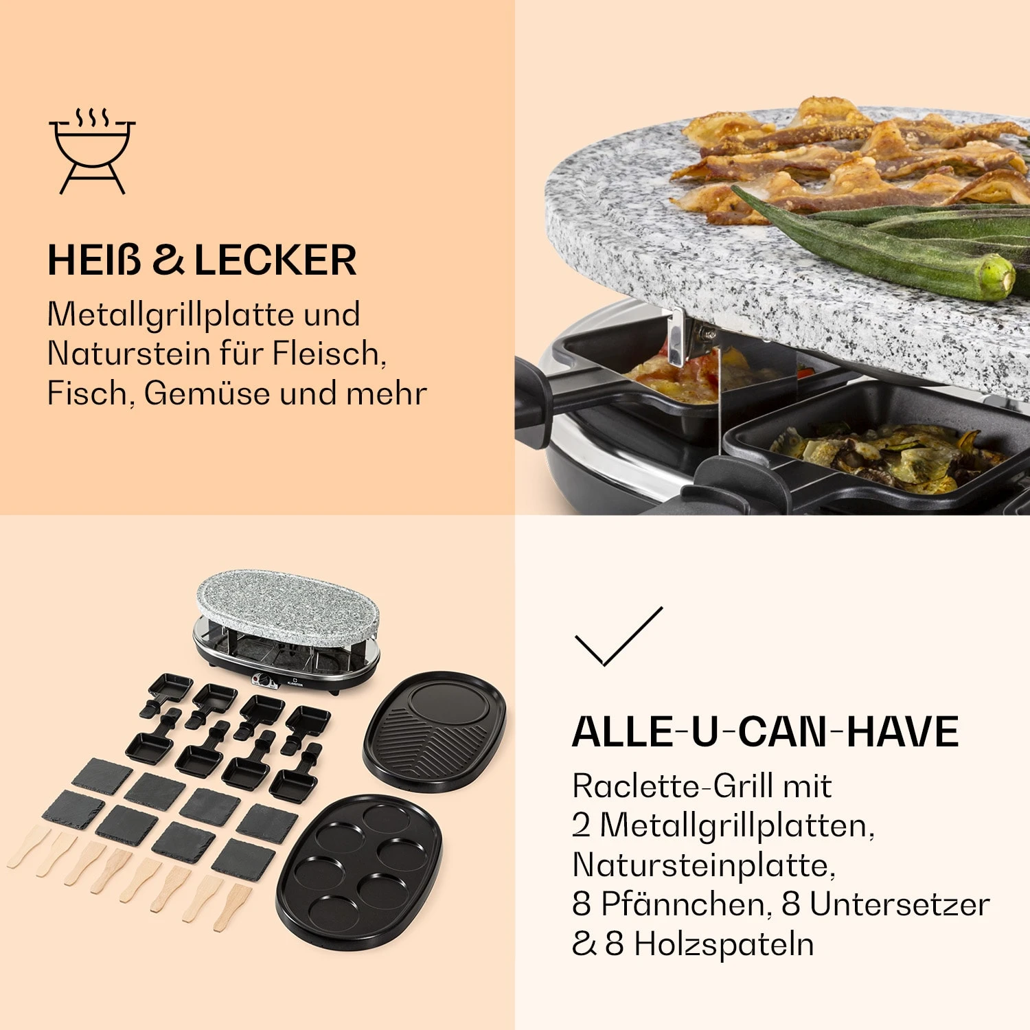 All-U-Can-Grill Raclette Raclette-Grill 4-in-1 Zubehör Für 8 Personen 5 All-U-Can-Grill Raclette Raclette-Grill 4-in-1 Zubehör Für 8 Personen – Bild 5