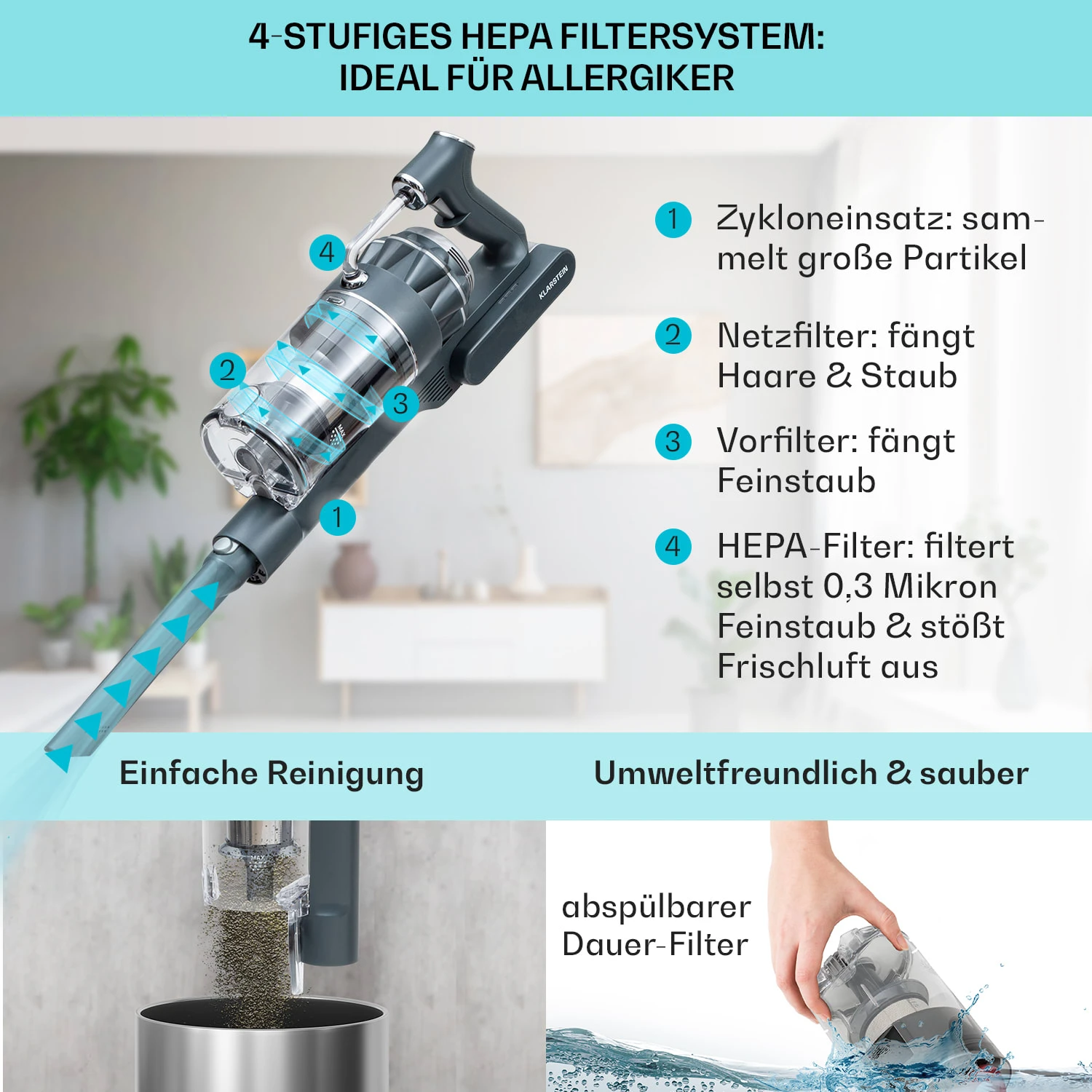 LARMA Staubsauger Kabellos Beutellos Akku 45 Min Laufzeit Max. LED 3 LARMA Staubsauger Kabellos Beutellos Akku 45 Min Laufzeit Max. LED – Bild 3