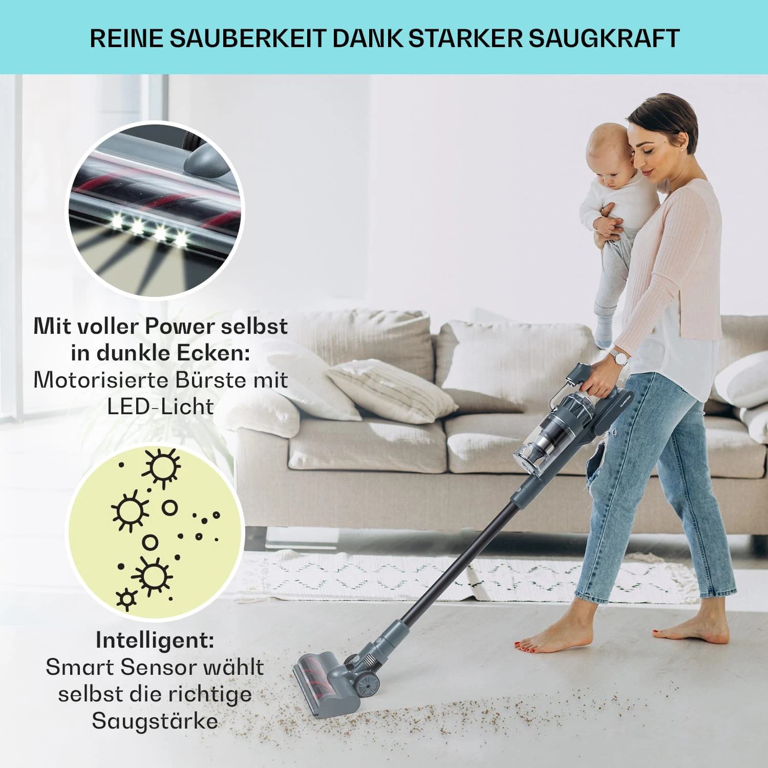 LARMA Staubsauger Kabellos Beutellos Akku 45 Min Laufzeit Max. LED 4 LARMA Staubsauger Kabellos Beutellos Akku 45 Min Laufzeit Max. LED – Bild 4