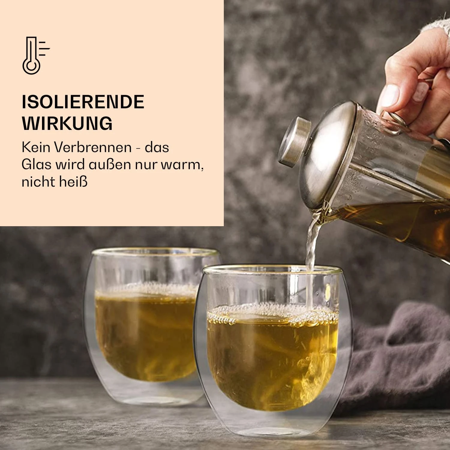 DUOS Jumbo Doppelwandiges Glas 410 Ml Thermofunktion Edelstahl-Löffel 2 DUOS Jumbo Doppelwandiges Glas 410 Ml Thermofunktion Edelstahl-Löffel – Bild 2