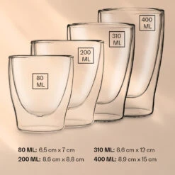 DUOS Doppelwandiges Glas | Thermoglas | 80, 200, 310, 400 Ml | Trinkglas | Espressoglas, Teeglas, Shotglas | Für Heiße Und Kalte Getränke | Borosilikatglas| Hitze- Und Kältebeständig | Handgemacht | Spülmaschinenfest | Schwebe-Effekt -Haushaltsgeräte 10040377 yy 0006 logo