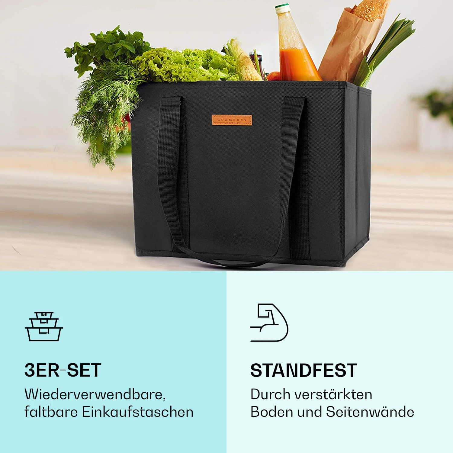 Einkaufstasche 3er Set Wiederverwendbar Waschbar Faltbar Verstärkt 2 Einkaufstasche 3er Set Wiederverwendbar Waschbar Faltbar Verstärkt – Bild 2