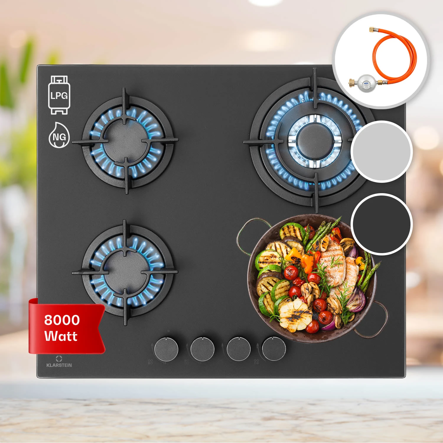 Firetale Gaskochfeld 4-flammig 60 Cm Aluminium-Brenner Inkl. Schlauch Und Druckminderer 1 Firetale Gaskochfeld 4-flammig 60 Cm Aluminium-Brenner Inkl. Schlauch Und Druckminderer