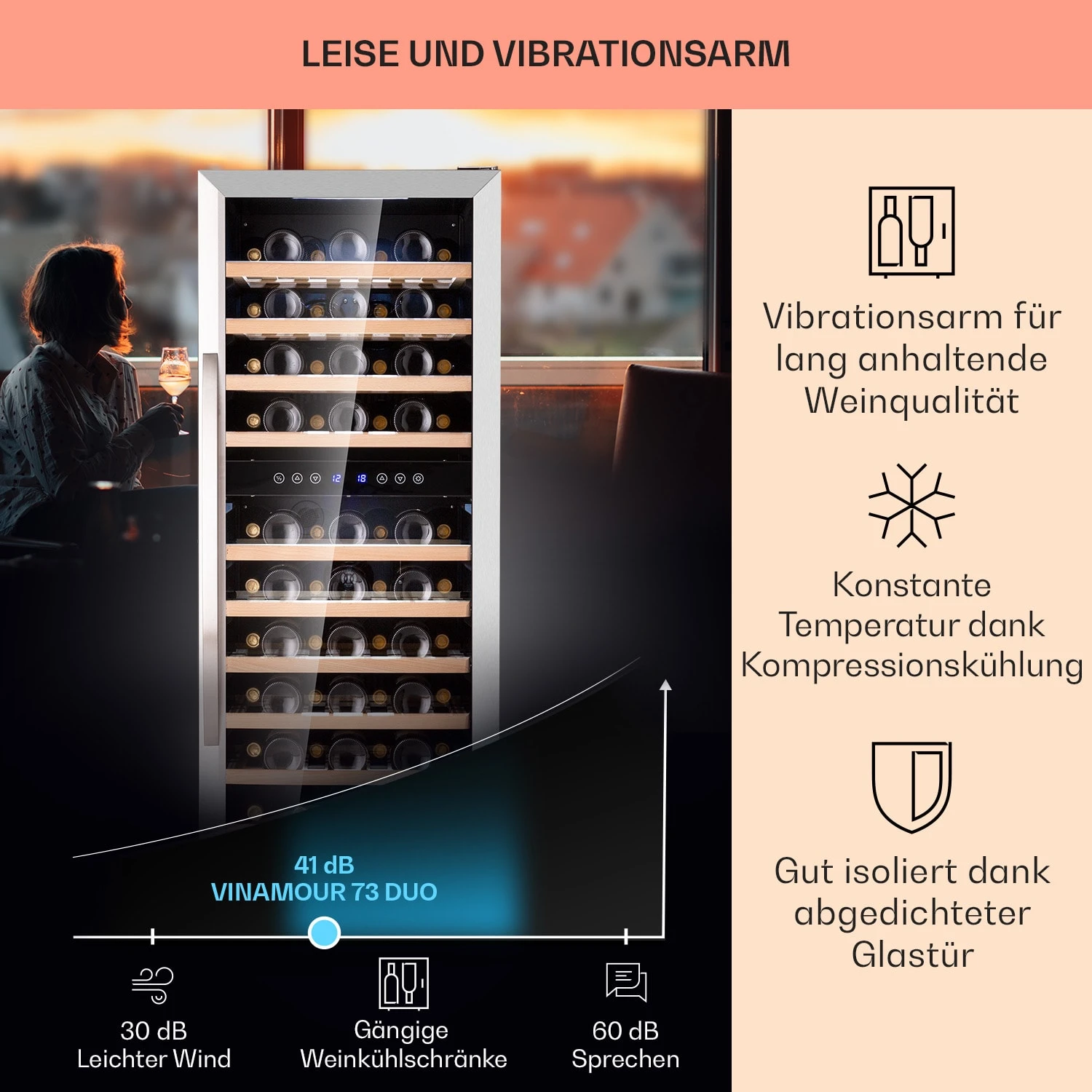 Vinamour 73 Duo Weinkühlschrank 2 Zonen 192 L/73 Flaschen 5-18°C Touch 4 Vinamour 73 Duo Weinkühlschrank 2 Zonen 192 L/73 Flaschen 5-18°C Touch – Bild 4