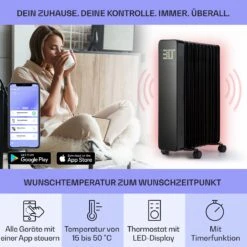 Sanford Smart Ölradiator 2500 W Leistung Wochentimer LED-Display Touch-Panel Klarstein-App -Haushaltsgeräte 10041358 de 0003 usp