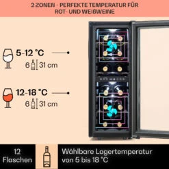Shiraz 12 Duo Weinkühlschrank 2 Zonen 42L/12 Flaschen 5-12 / 12-18 °C Touch -Haushaltsgeräte 10041361 de 0003 usp