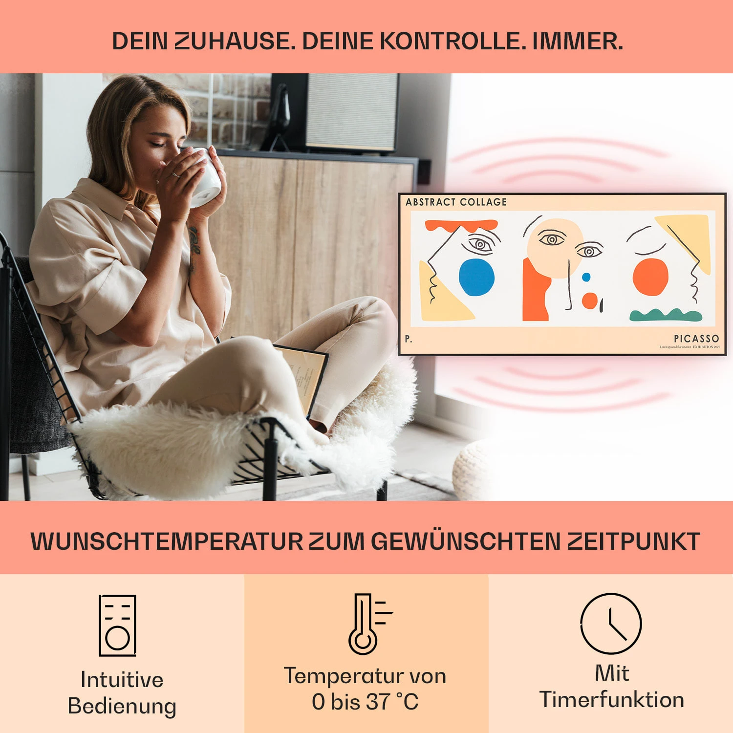 Wonderwall Air Art Smart Infrarotheizung 60x120 Cm 700W Wandinstallation App-Steuerung Abstrakt 3 Wonderwall Air Art Smart Infrarotheizung 60x120 Cm 700W Wandinstallation App-Steuerung Abstrakt – Bild 3