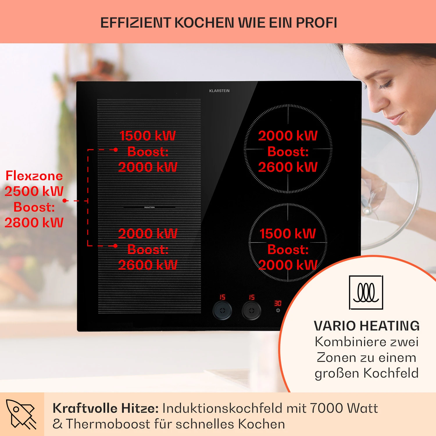 Magnichef 4 Flex Einbaukochfeld Induktion 4 Zonen / Flexzone 7000W Glaskeramik 3 Magnichef 4 Flex Einbaukochfeld Induktion 4 Zonen / Flexzone 7000W Glaskeramik – Bild 3
