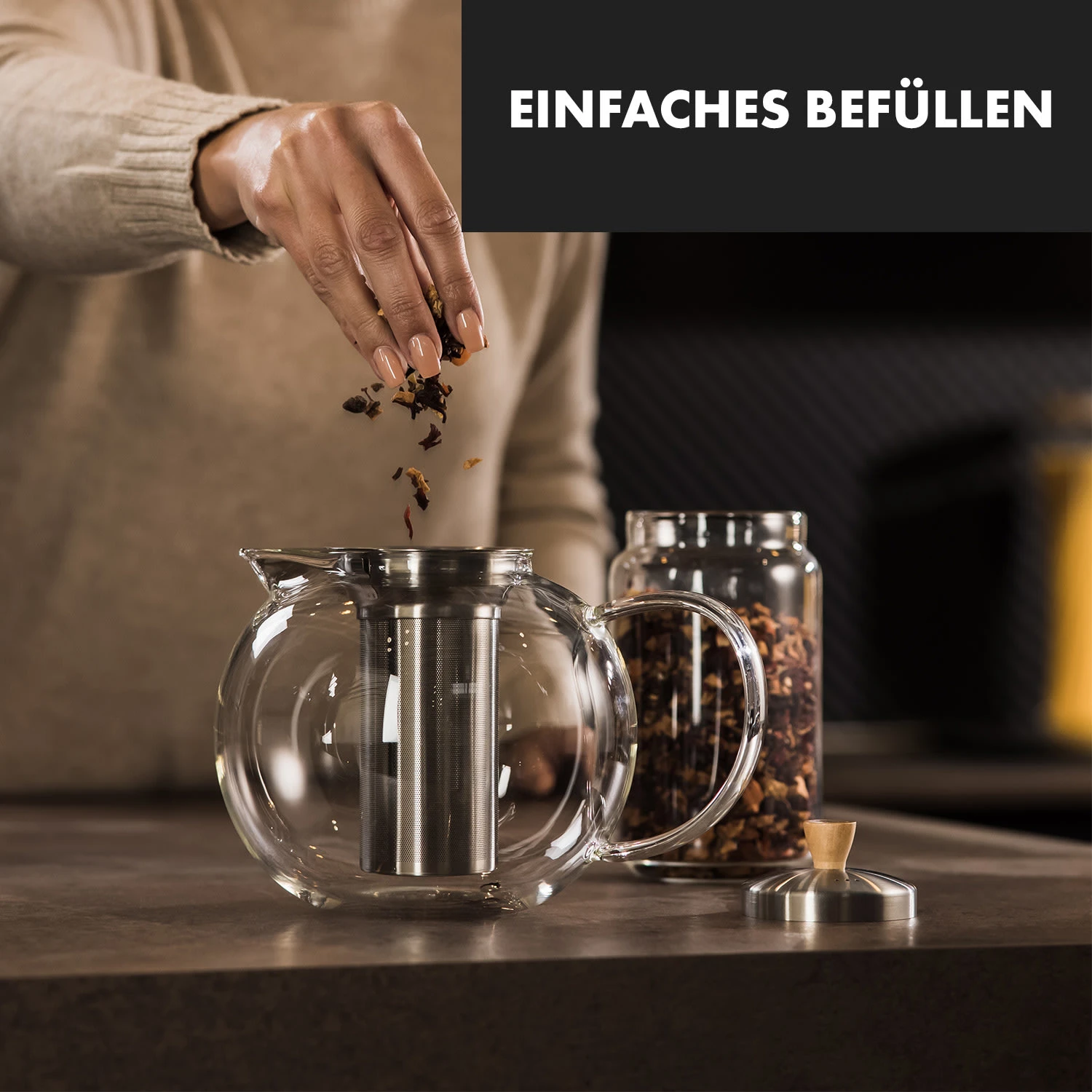 Sencha Teekanne 1,8 L Edelstahl-Siebeinsatz Borosilikatglas Deckel 3 Sencha Teekanne 1,8 L Edelstahl-Siebeinsatz Borosilikatglas Deckel – Bild 3