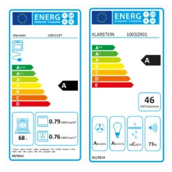 Klarstein Kalahari Limelight Einbau-Set Backofen + Abzugshaube 68Ltr 600 M³/h Schwarz Edelstahl -Haushaltsgeräte 60002587 energy label